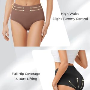 voenxe Cotton Underwear for Women,High Waisted Ladies Panties,Breathable Soft Full Coverage Briefs,Comfy Underpants,4 Pack