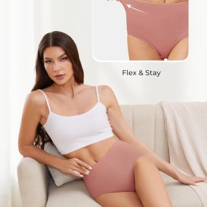 voenxe Cotton Underwear for Women,High Waisted Ladies Panties,Breathable Soft Full Coverage Briefs,Comfy Underpants,4 Pack