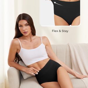 voenxe Cotton Underwear Ladies Comfortable High Waiste Black