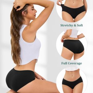 voenxe Cotton Underwear Women Hipster Brief Panties,Breathable Women's Full Coverage Bikini,Soft Workout Ladies Undies,5 Pack