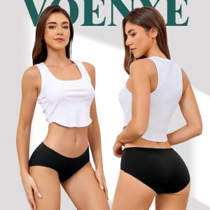 voenxe Cotton Underwear Women Hipster Brief Panties,Breathable Women's Full Coverage Bikini,Soft Workout Ladies Undies,5 Pack
