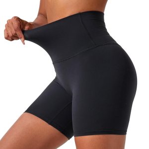 voenxe High Waisted Biker Shorts Women,6" Tummy Control Workout Gym Soft Shorts for Yoga Running,Spandex No Front Seam,2 Pack