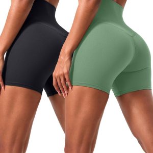 voenxe High Waisted Biker Shorts Women,6" Tummy Control Workout Gym Soft Shorts for Yoga Running,Spandex No Front Seam,2 Pack