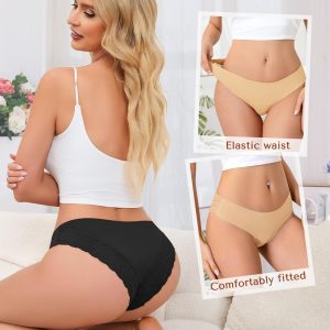 voenxe Lace Underwear for Women,Stretch Soft Bikini Panties,Sheer Lacy Ladies Briefs,Comfortable Hipster Panty Undies,5 Pack