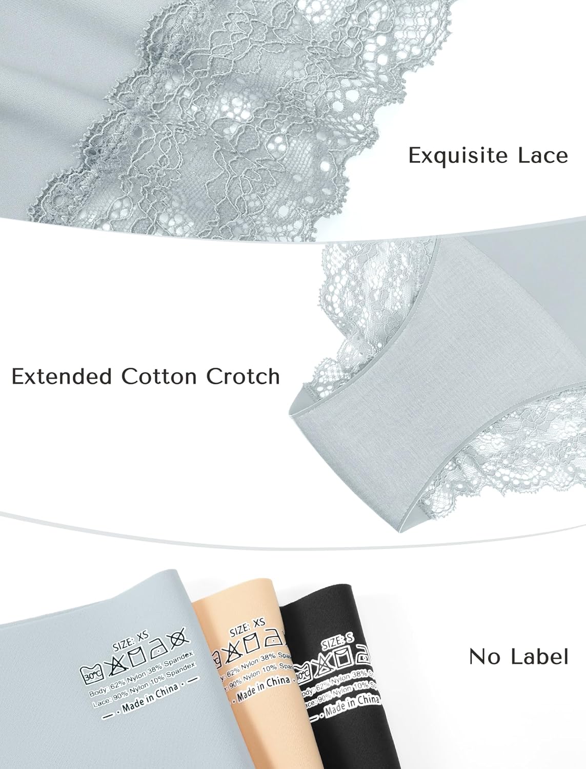 voenxe Lace Underwear for Women,Stretch Soft Bikini Panties,Sheer Lacy Ladies Briefs,Comfortable Hipster Panty Undies,5 Pack