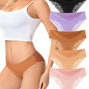 voenxe Lace Underwear for Women,Stretch Soft Bikini Panties,Sheer Lacy Ladies Briefs,Comfortable Hipster Panty Undies,5 Pack