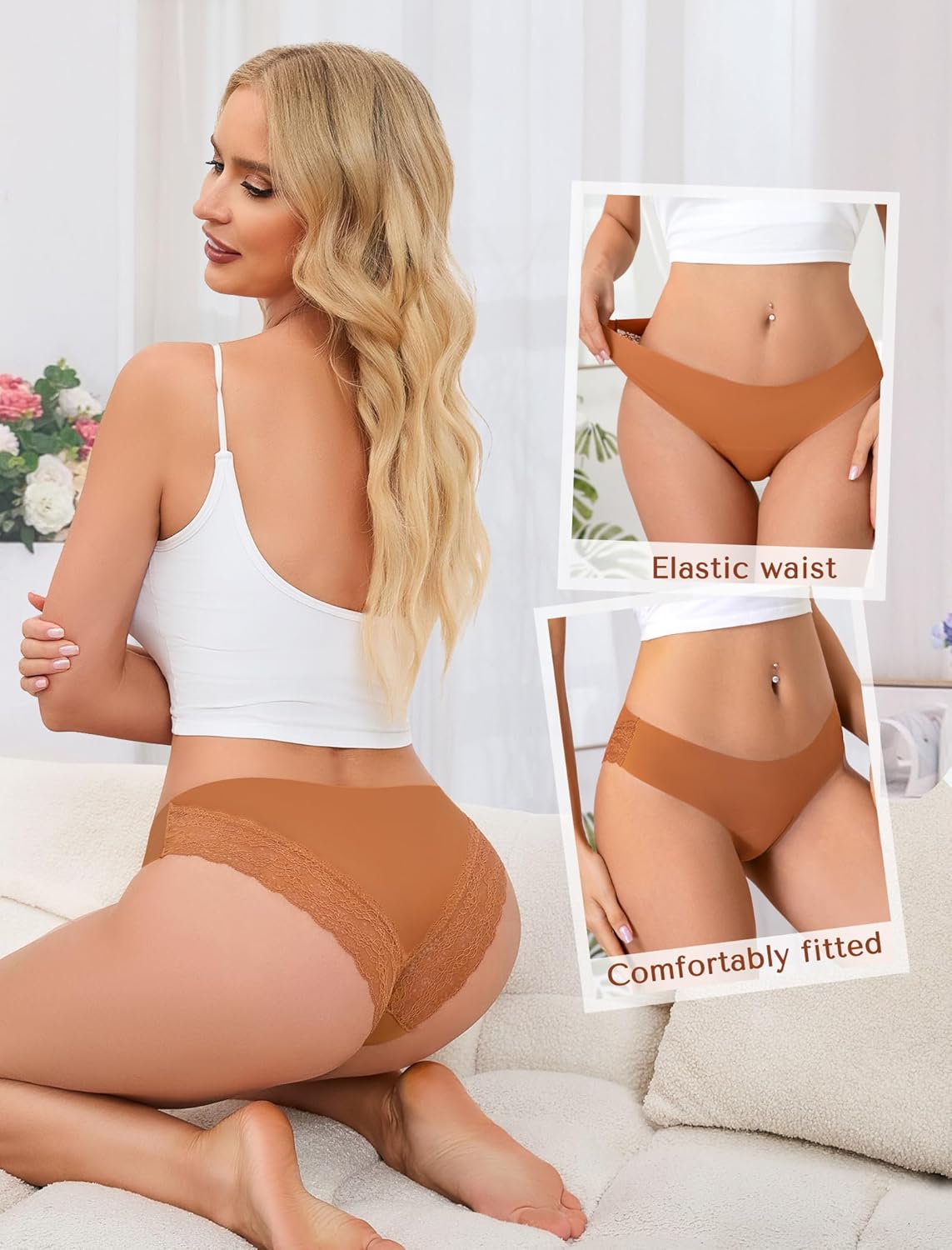 voenxe Lace Underwear for Women,Stretch Soft Bikini Panties,Sheer Lacy Ladies Briefs,Comfortable Hipster Panty Undies,5 Pack