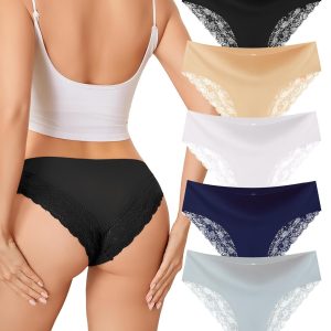 voenxe Lace Underwear for Women,Stretch Soft Bikini Panties,Sheer Lacy Ladies Briefs,Comfortable Hipster Panty Undies,5 Pack