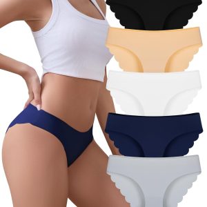 voenxe Seamless Bikini Underwear for Women,No Show Ladies Panties,Invisible Hipster Panty Brief Undies,Low Rise Cheeky,5 Pack