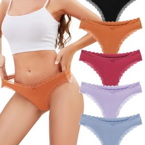 voenxe Seamless Thong for Women,No Show Lace Underwear,Ladies Breathable Comfort Panties Soft Gym Sport Undies,Tanga,5-Pack
