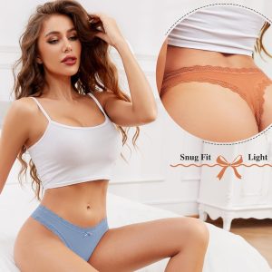 voenxe Seamless Thong for Women,No Show Lace Underwear,Ladies Breathable Comfort Panties Soft Gym Sport Undies,Tanga,5-Pack