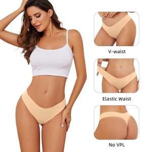 voenxe Seamless Thongs for Women,No Show Ladies Underwear,Invisible Comfortable Panties,Low Rise Gym Workout Undies,5 Pack
