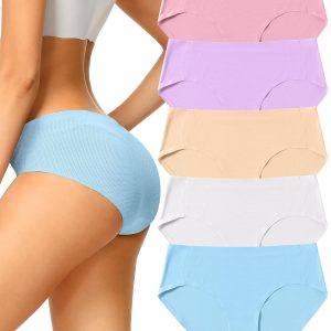 voenxe Seamless Underwear for Women,Hipster No Show Ladies Panties Line,Breathable Stretch Bikini,Invisible Workout Briefs,Comfortable Soft Undies,Gym Underpants,5 Pack