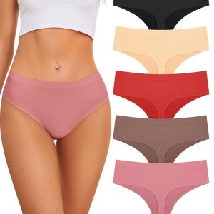 voenxe Seamless Women Underwear Thongs 5 Pack and 5 Pack High Waisted Cut No Show Ladies Thongs
