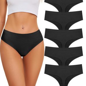 voenxe Seamless Women Underwear Thongs,High Waisted No Show Ladies Panties,Breathable Comfortable Hi Rise Cut Undies,5-Pack