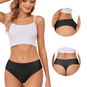 voenxe Seamless Women Underwear Thongs,High Waisted No Show Ladies Panties,Breathable Comfortable Hi Rise Cut Undies,5-Pack
