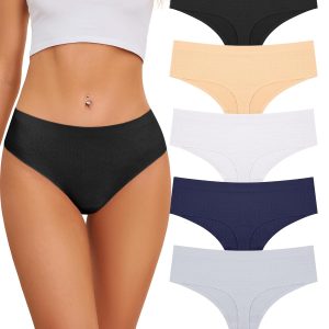 voenxe Seamless Women Underwear Thongs,High Waisted No Show Ladies Panties,Breathable Comfortable Hi Rise Cut Undies,5-Pack