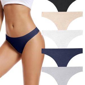 voenxe Seamless Women Underwear Thongs,No Show Ladies Thong,No Line Workout Breathable Comfortable Panties,Soft Undies,5-Pack