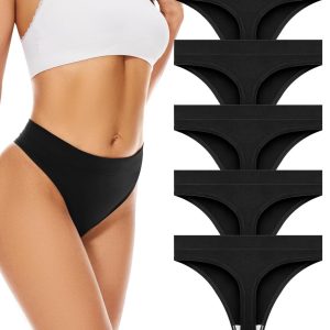 voenxe Seamless Womens Thong Underwear,High Waisted Tanga Woman No Show Panties,Breathable Workout Comfortable Undies,5 Pack