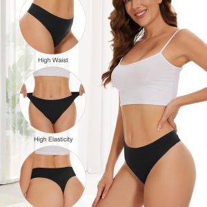 voenxe Seamless Womens Thong Underwear,High Waisted Tanga Woman No Show Panties,Breathable Workout Comfortable Undies,5 Pack