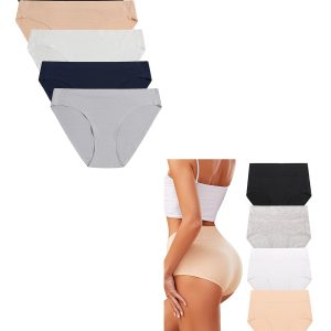 voenxe Women Bikini Underwear 5-Pack and 4 Pack Women's Cotton Underwear High Waisted Ladies Panties