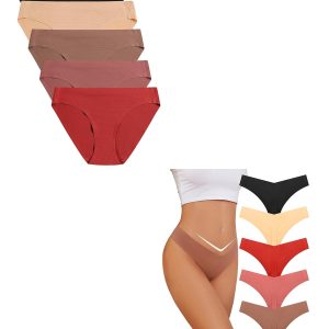 voenxe Women Bikini Underwear 5 Pack and 5 Pack V Waisted No Show Ladies Panties