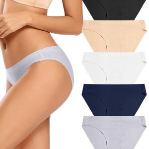 voenxe Women Bikini Underwear,Seamless Breathable Ladies Panties,No Show Comfortable Briefs Undies,Invisible Hipster,5-Pack