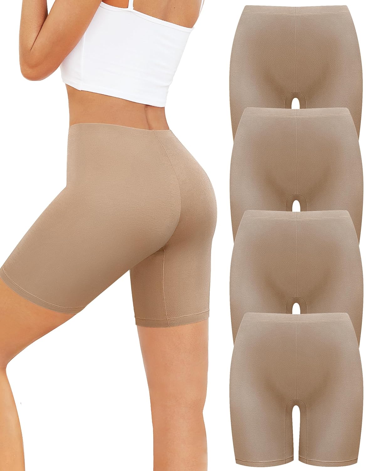 voenxe Women Cotton Boy Shorts Underwear,Lady Boxer Brief,High Waist Anti Chafe Short for Under Dress,Soft Biker Panty 4Pack Nude