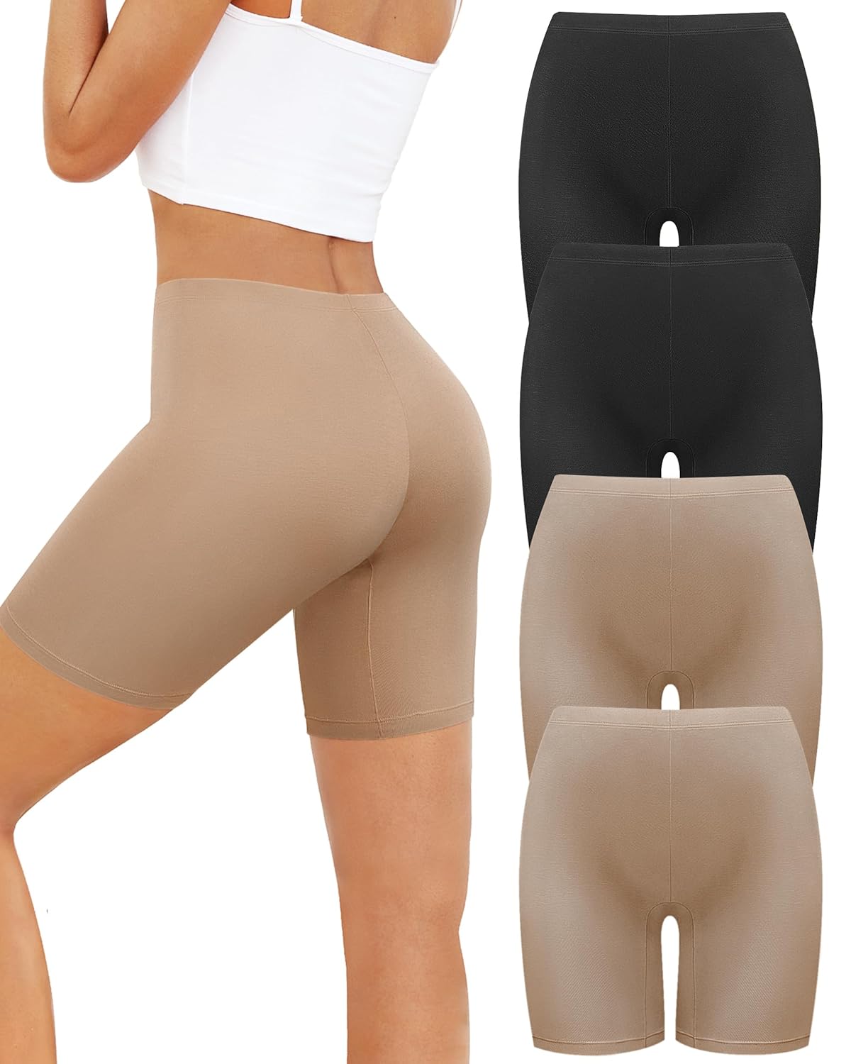 voenxe Women Cotton Boy Shorts Underwear,Lady Boxer Brief,High Waist Anti Chafe Short for Under Dress,Soft Biker Panty 4Pack