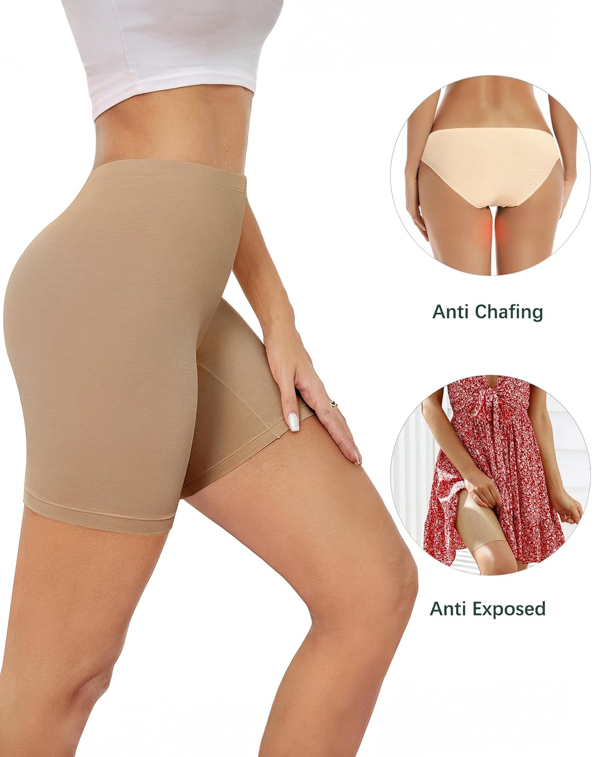 voenxe Women Cotton Boy Shorts Underwear,Lady Boxer Brief,High Waist Anti Chafe Short for Under Dress,Soft Biker Panty 4Pack