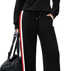 WIHOLL 2 Piece Lounge Sets for Women Long Sleeve Tops Wide Leg Sweatpants Sweatsuits with Pockets