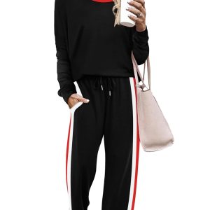 WIHOLL 2 Piece Lounge Sets for Women Long Sleeve Tops Wide Leg Sweatpants Sweatsuits with Pockets