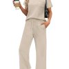 WIHOLL 2 Piece Sets for Women Casual Summer Travel Vacation Outfits Short Sleeve Wide Leg Crop Pants Lounge Sets