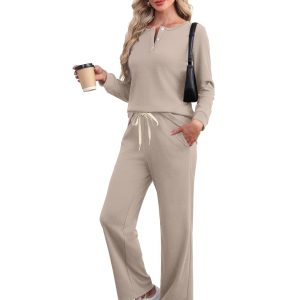 WIHOLL Lounge Sets for Women Two Piece Outfits Button Down Sweatsuit Sweatpant with Pockets Fall Fashion 2025