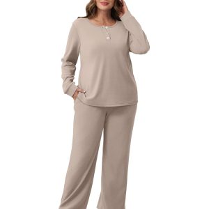WIHOLL Lounge Sets for Women Two Piece Outfits Button Down Sweatsuit Sweatpant with Pockets Fall Fashion 2025