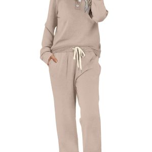 WIHOLL Lounge Sets for Women Two Piece Outfits Button Down Sweatsuit Sweatpant with Pockets Fall Fashion 2025