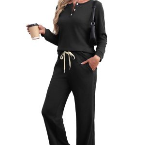 WIHOLL Lounge Sets for Women Two Piece Outfits Button Down Sweatsuit Sweatpant with Pockets Fall Fashion 2025