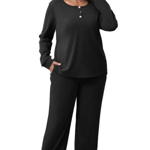 WIHOLL Lounge Sets for Women Two Piece Outfits Button Down Sweatsuit Sweatpant with Pockets Fall Fashion 2025