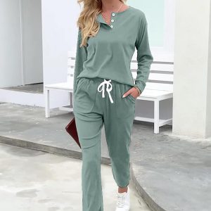 WIHOLL Two Piece Outfits for Women Lounge Sets Button Down Sweatshirt Sweatpants Sweatsuits Set with Pockets