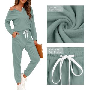 WIHOLL Two Piece Outfits for Women Lounge Sets Button Down Sweatshirt Sweatpants Sweatsuits Set with Pockets