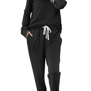 WIHOLL Two Piece Outfits for Women Lounge Sets Button Down Sweatshirt Sweatpants Sweatsuits Set with Pockets