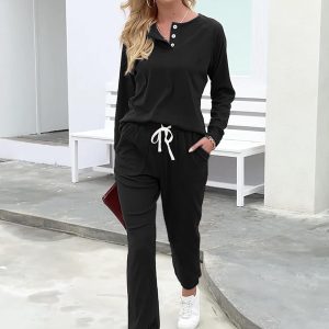 WIHOLL Two Piece Outfits for Women Lounge Sets Button Down Sweatshirt Sweatpants Sweatsuits Set with Pockets