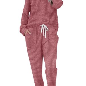 WIHOLL Two Piece Outfits for Women Lounge Sets Button Down Sweatshirt Sweatpants Sweatsuits Set with Pockets