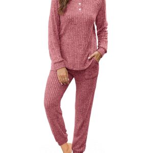 WIHOLL Two Piece Outfits for Women Lounge Sets Button Down Sweatshirt Sweatpants Sweatsuits Set with Pockets