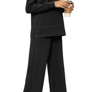 WIHOLL Women's 2 Piece Lounge Sets Sweatshirt Casual Travel Outfits Fashion Wide Leg Tracksuit Cozy Sweatsuits
