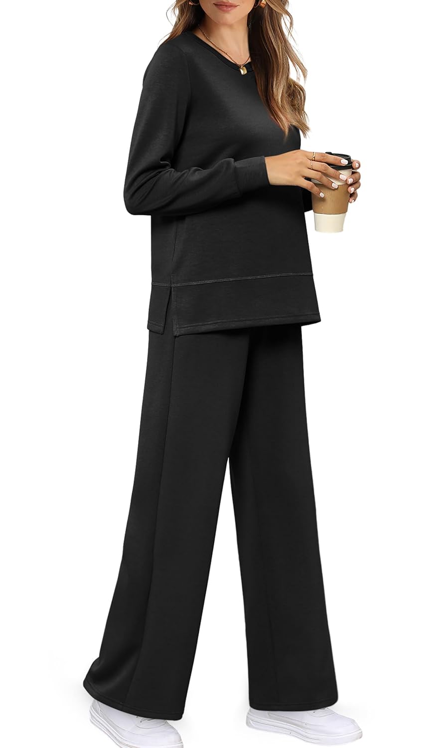 WIHOLL Women's 2 Piece Lounge Sets Sweatshirt Casual Travel Outfits Fashion Wide Leg Tracksuit Cozy Sweatsuits