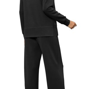 WIHOLL Women's 2 Piece Lounge Sets Sweatshirt Casual Travel Outfits Fashion Wide Leg Tracksuit Cozy Sweatsuits