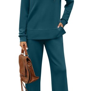 WIHOLL Women's 2 Piece Lounge Sets Sweatshirt Casual Travel Outfits Fashion Wide Leg Tracksuit Cozy Sweatsuits