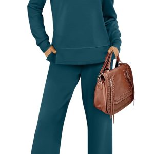 WIHOLL Women's 2 Piece Lounge Sets Sweatshirt Casual Travel Outfits Fashion Wide Leg Tracksuit Cozy Sweatsuits