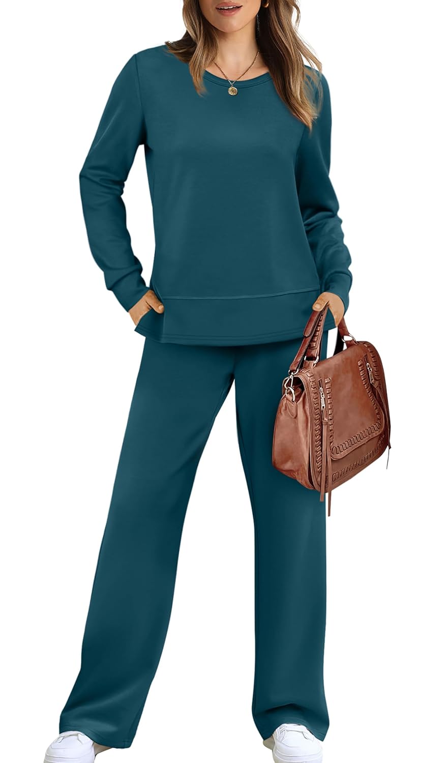 WIHOLL Women's 2 Piece Lounge Sets Sweatshirt Casual Travel Outfits Fashion Wide Leg Tracksuit Cozy Sweatsuits